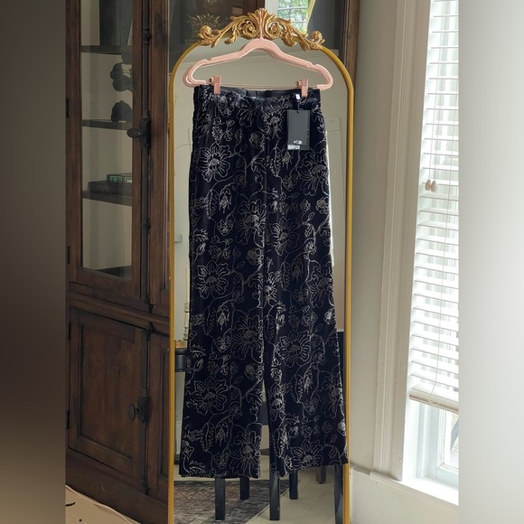 The Kooples NWT BLACK VELVET SUIT TROUSERS with Glitter Floral Print - Picture 3 of 16